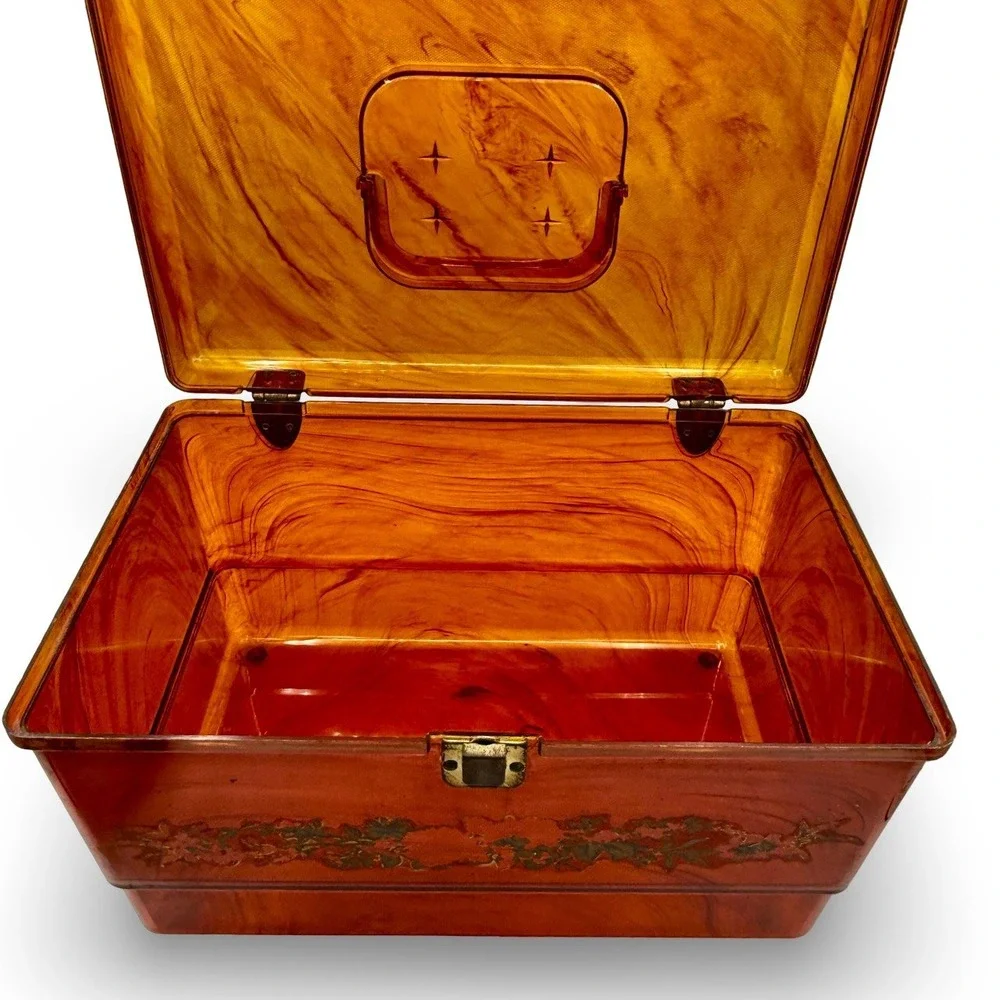 Vintage Wilson Wil-Hold Orange Plastic Sewing Box Amber Translucent Tray USA 14
